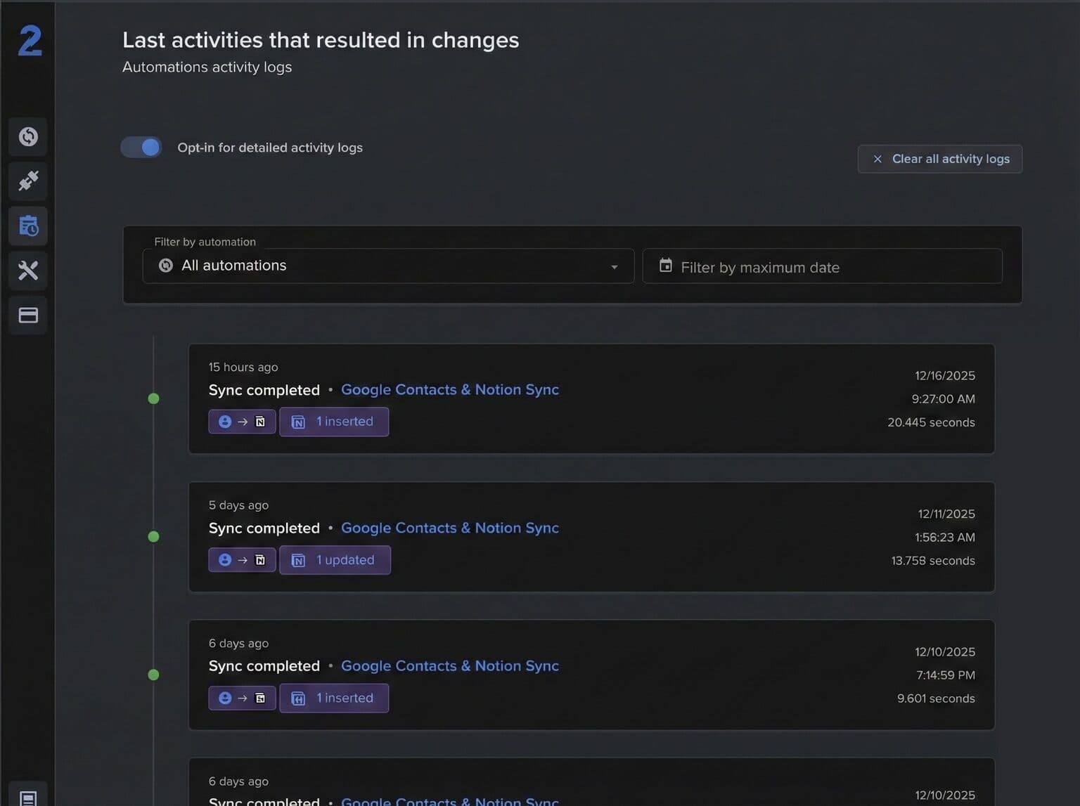 Activity logs mockup showing application interface